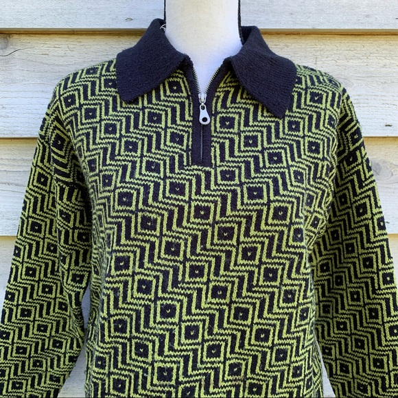 Vintage Express Tricot Jacquard Print Long Sleeve Collared Quarter Zip Sweater - Picture 7 of 16